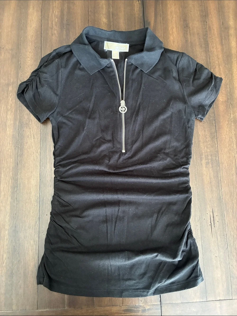 Michael Kors Black Polo Zip-Front Top
